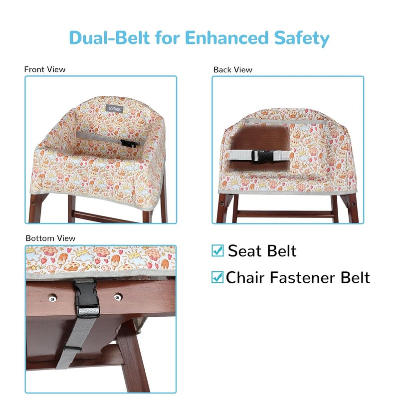 Solfres Dual-Belt High Chair Cover, Baby High Chair Cover, Upgrade Version, for Wooden or Restaurant High Chair, Sturdy and Robust Material, Creamy Cake - Image 2